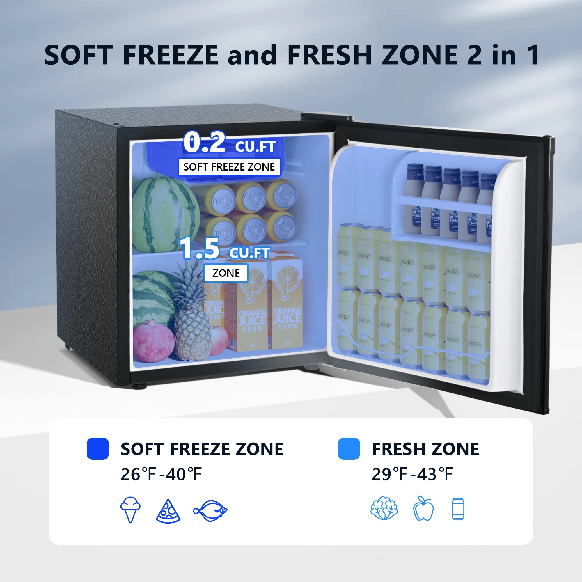 SIMZLIFE 1.7 Cu.Ft Mini Fridge with Freezer Reversible Single Door Compact Refrigerator Adjustable Fridge for Bedroom Office Bar