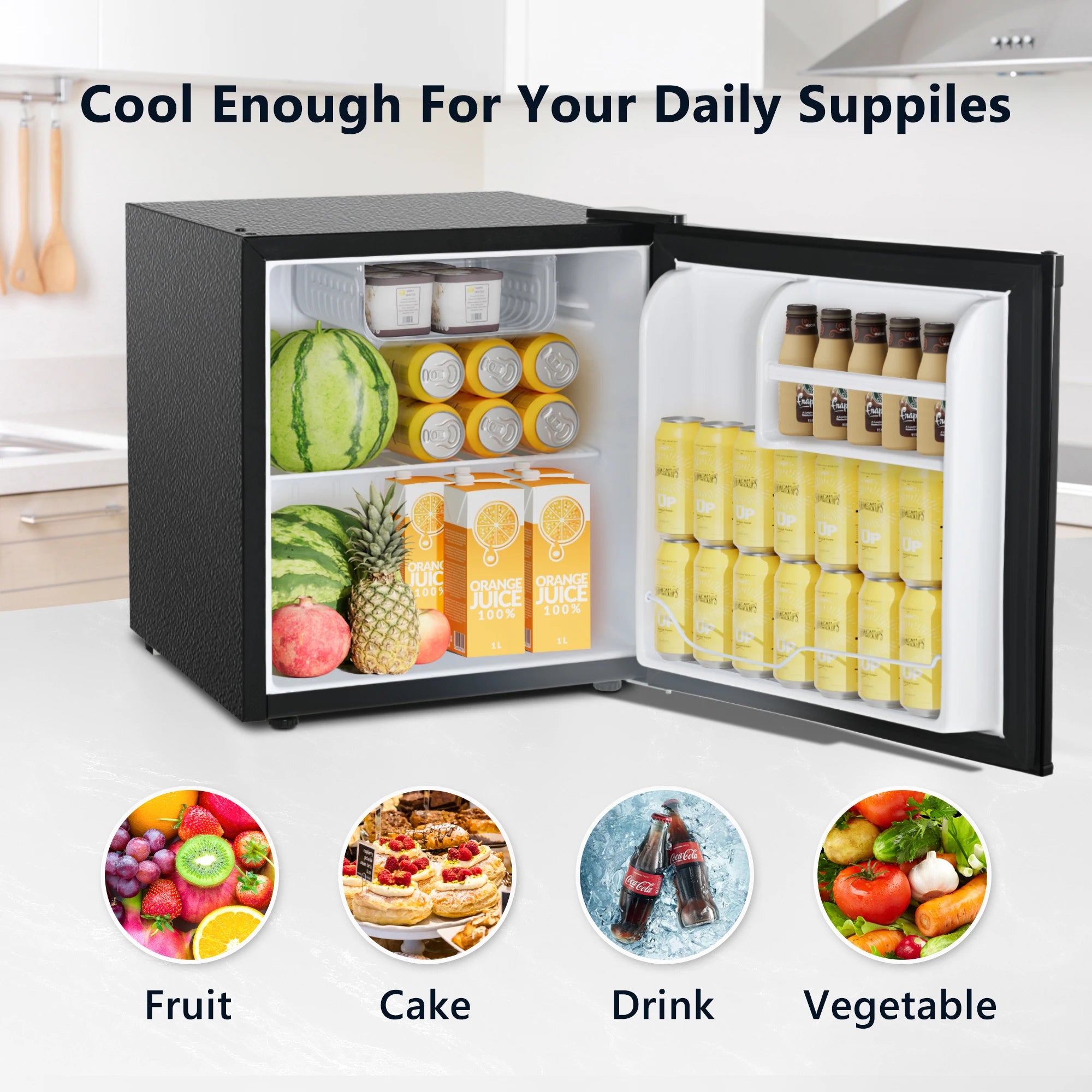 SIMZLIFE 1.7 Cu.Ft Mini Fridge with Freezer Reversible Single Door Compact Refrigerator Adjustable Fridge for Bedroom Office Bar