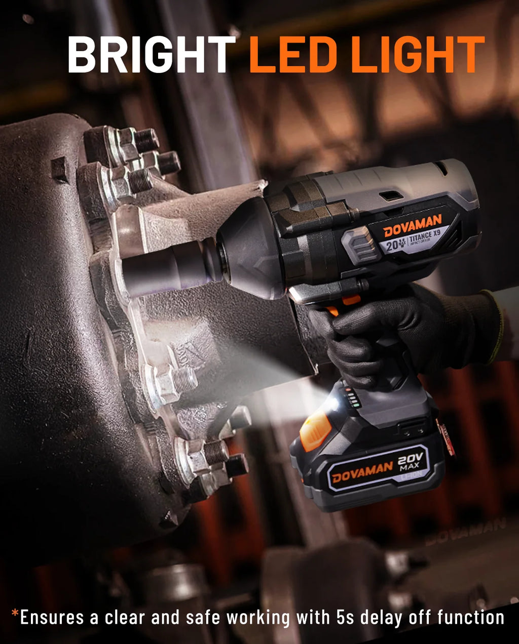 DOVAMAN 20V Brushless Impact Wrench, 3/4" Cordless Impact Gun 2200Nm, 5 Modes, 4.0Ah Battery for Lug Nuts & Trucks