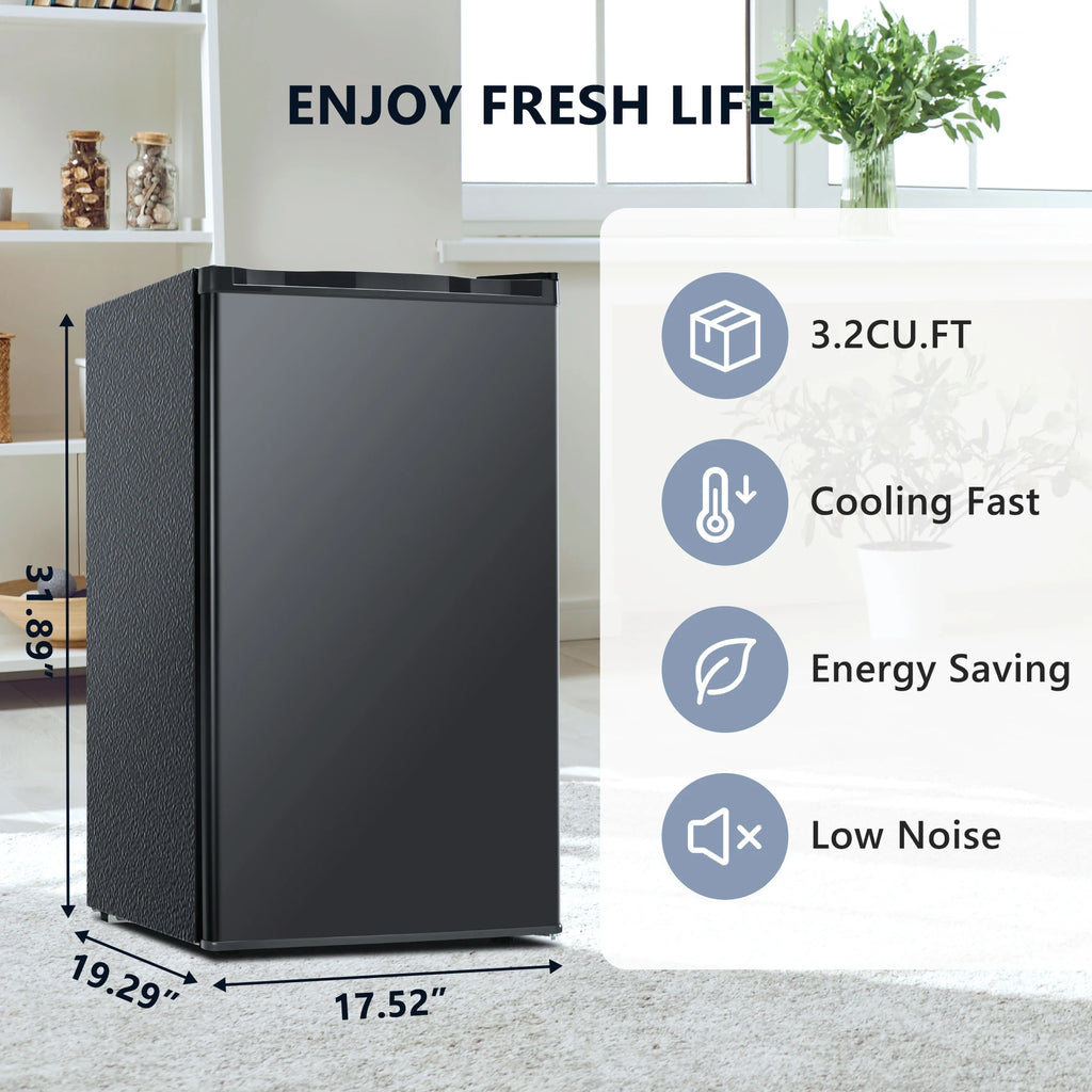 SIMZLIFE 3.1Cu.ft Mini Fridge with Freezer, Compact Design Mini Refrigerator with Single Door for Home/Office/Dorm/Bar,Black
