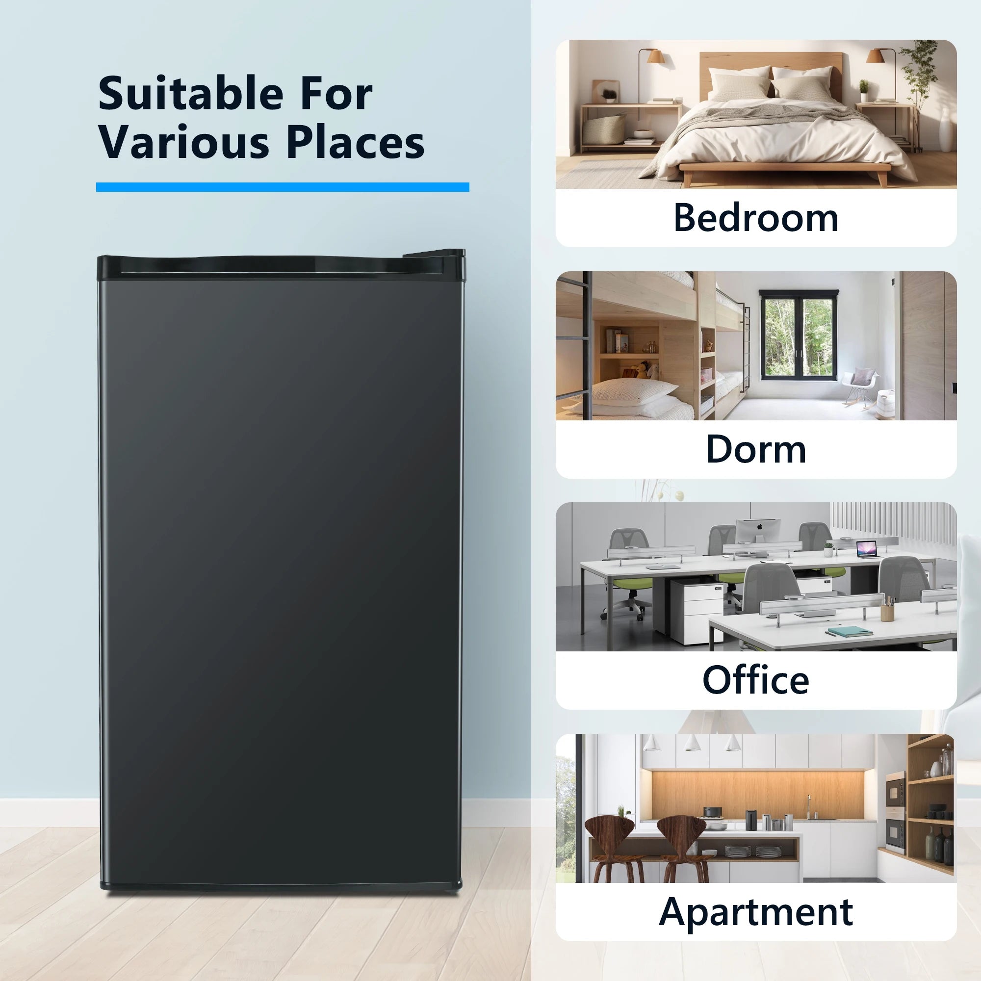 SIMZLIFE 3.1Cu.ft Mini Fridge with Freezer, Compact Design Mini Refrigerator with Single Door for Home/Office/Dorm/Bar,Black