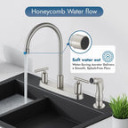 High Arc 360° Rotating Kitchen Faucet, 2-Handle, 8' Centerset, with Side Sprayer, Brushed Nickel