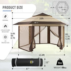 CROWN SHADES 13x13 Pop up Gazebo with Mosquito Nettings, Patented Center Lock 6-Sided Portable Gazebo, 300D Silver-Coated Fabric