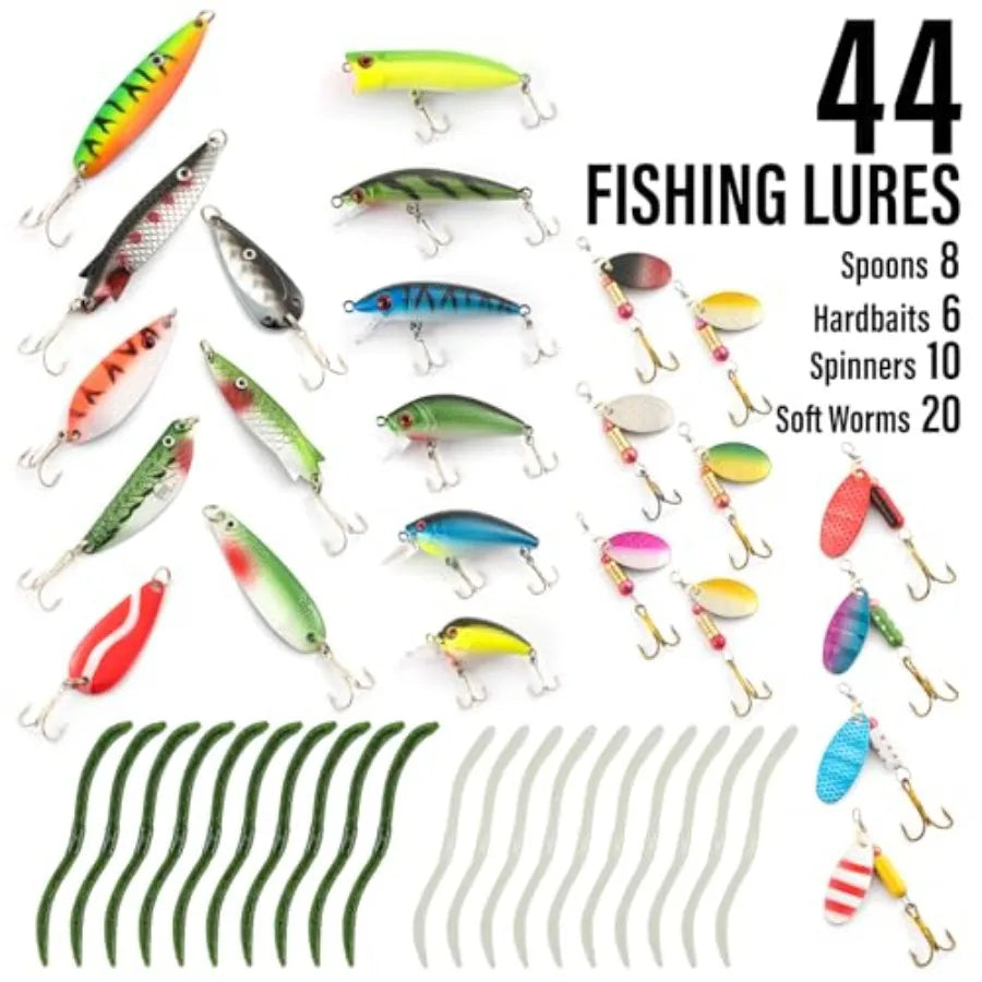 Fishing Rod and Reel Combos 125-Pieces Telescopic Spinning Pole Reel Gear Equipment Set with Tackle Bag for Adult Collapsible Tr