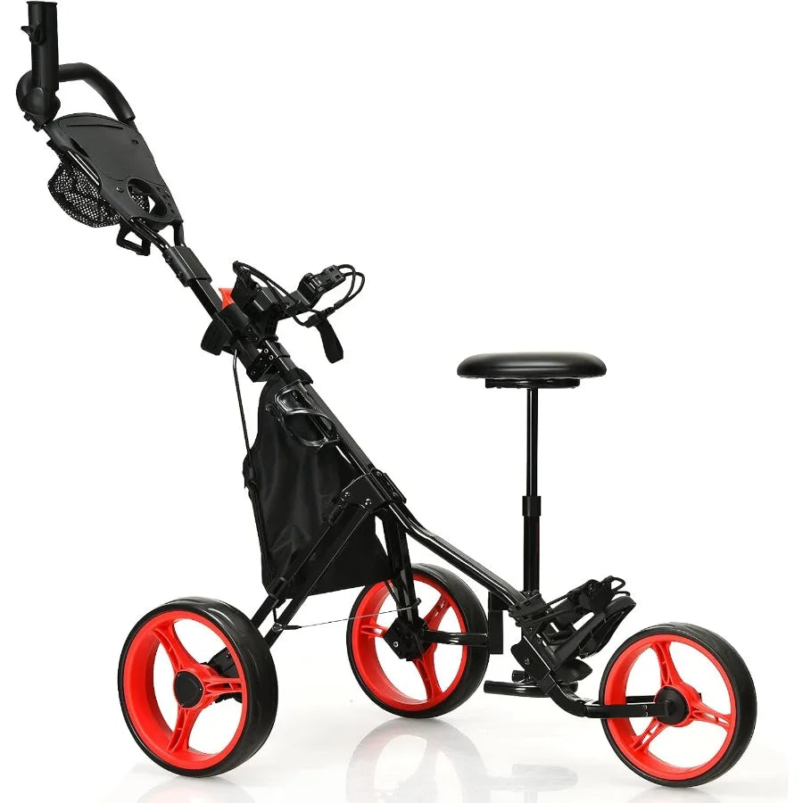 Foldable 3Wheel Height Adjustable Lightweight Golf Caddy Cart with Umbrella Holder Hydraulic Seat Storage Bag Cup Holder for Ea