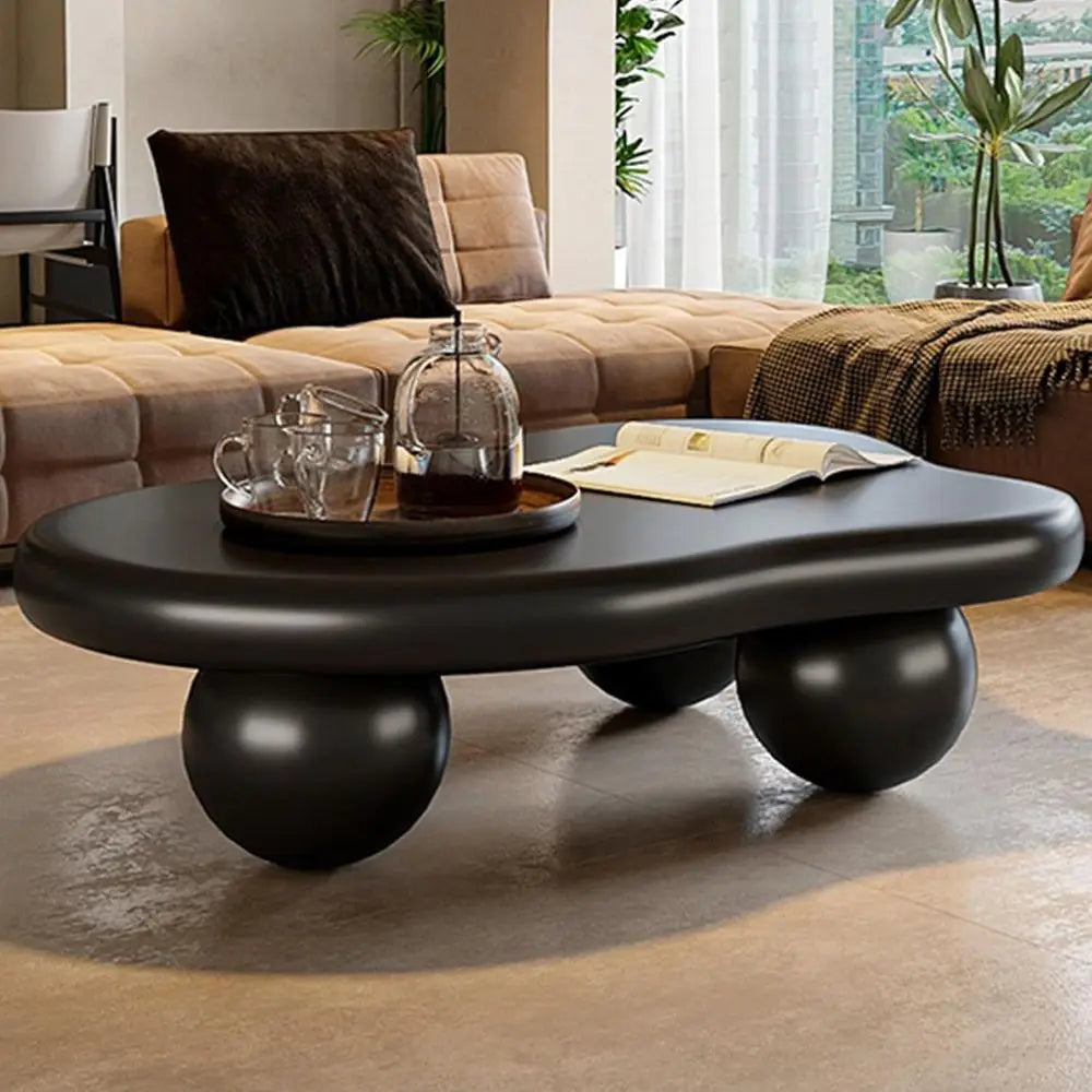 Irregular Cream Coffee Table with 3 Legs, Ideal for Small Spaces, Black, 46.06