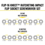 65242 KNECT Impact Socket Set Ratcheting Screwdriver Set 1/4-Inch Drive 4 SAE and 4 Metric Flip Sockets 16 Hex Size