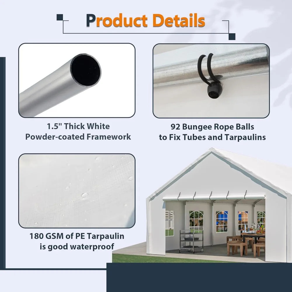 20x40ft Outdoor Heavy Duty Party Tent, Carport Wedding Event Shelter, Large Commercial Canopy with Removable Sidewalls, BBQ Wedd