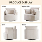 360° Swivel Barrel Chair with 3 Pillows, Corduroy Accent Armchair for Living Spaces, Beige