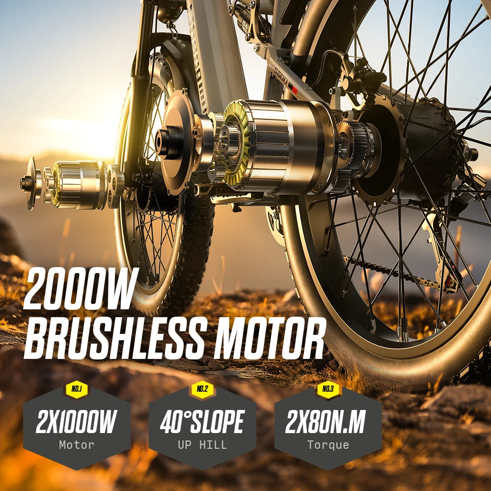 Shengmilo S600 Electric Bike Dual Motor2000W  48V17.5AH Battery 26 Inch e bike Fat tire Ebike Men's Mountain Electric Bicycle