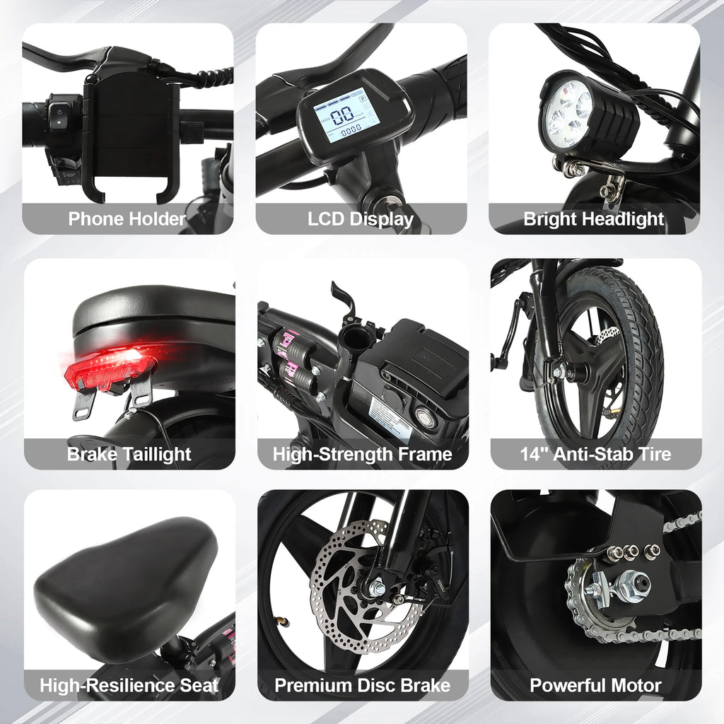 Foldable Ebike for Adults, 2000W/1000W, 40/28MPH, 52V 25Ah, 48V 15Ah, 60-80 Miles Range 14" Commuter Adult Electric Bicycle