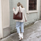 Genuine Leather Top Handle Satchel Daily Work Tote Shoulder Bag