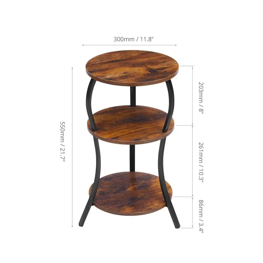 Small Round Side Table, 3Tier Slim Waist Circular End Table with Storage Shelf, Compact Tea Sofa Table, Round Corner Coffee Tabl