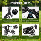 Golf Push Cart 4-WheelsFolding Golf Cart Golf Pull cart with Cup Holder Umbrella Holder Cooler Bag Foldable with one-Click Hand