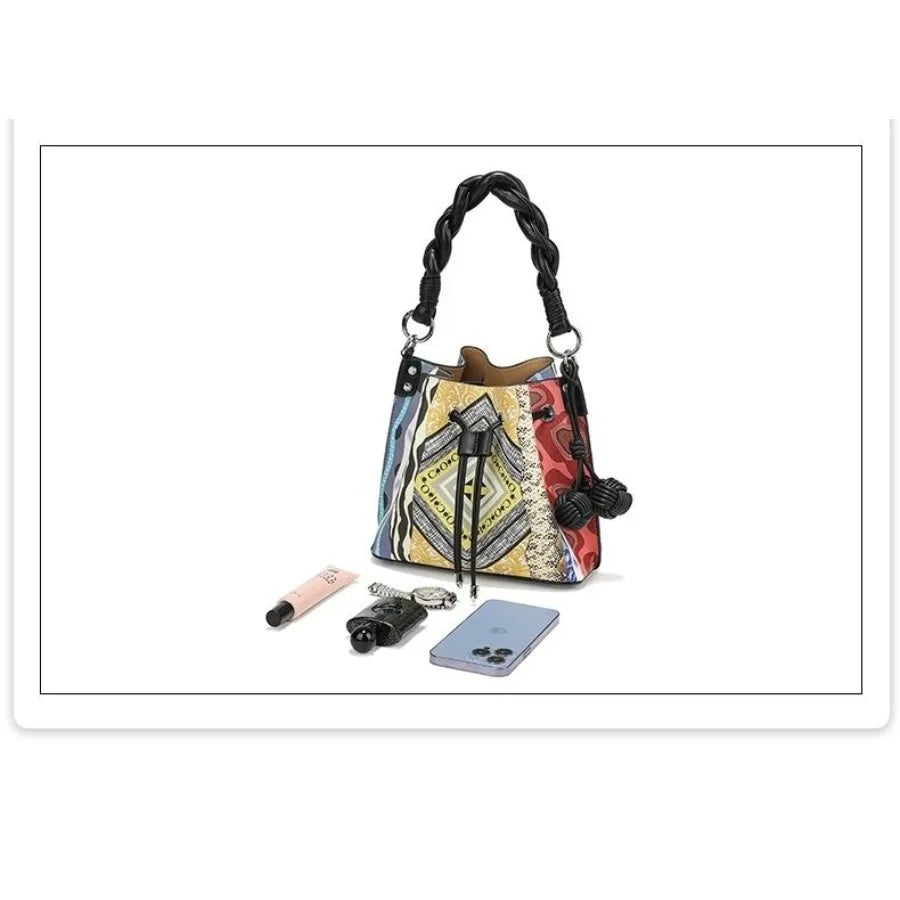 New bohemian style niche design models drawstring bucket bag crossborder foreign trade highgrade women's bags hot sale