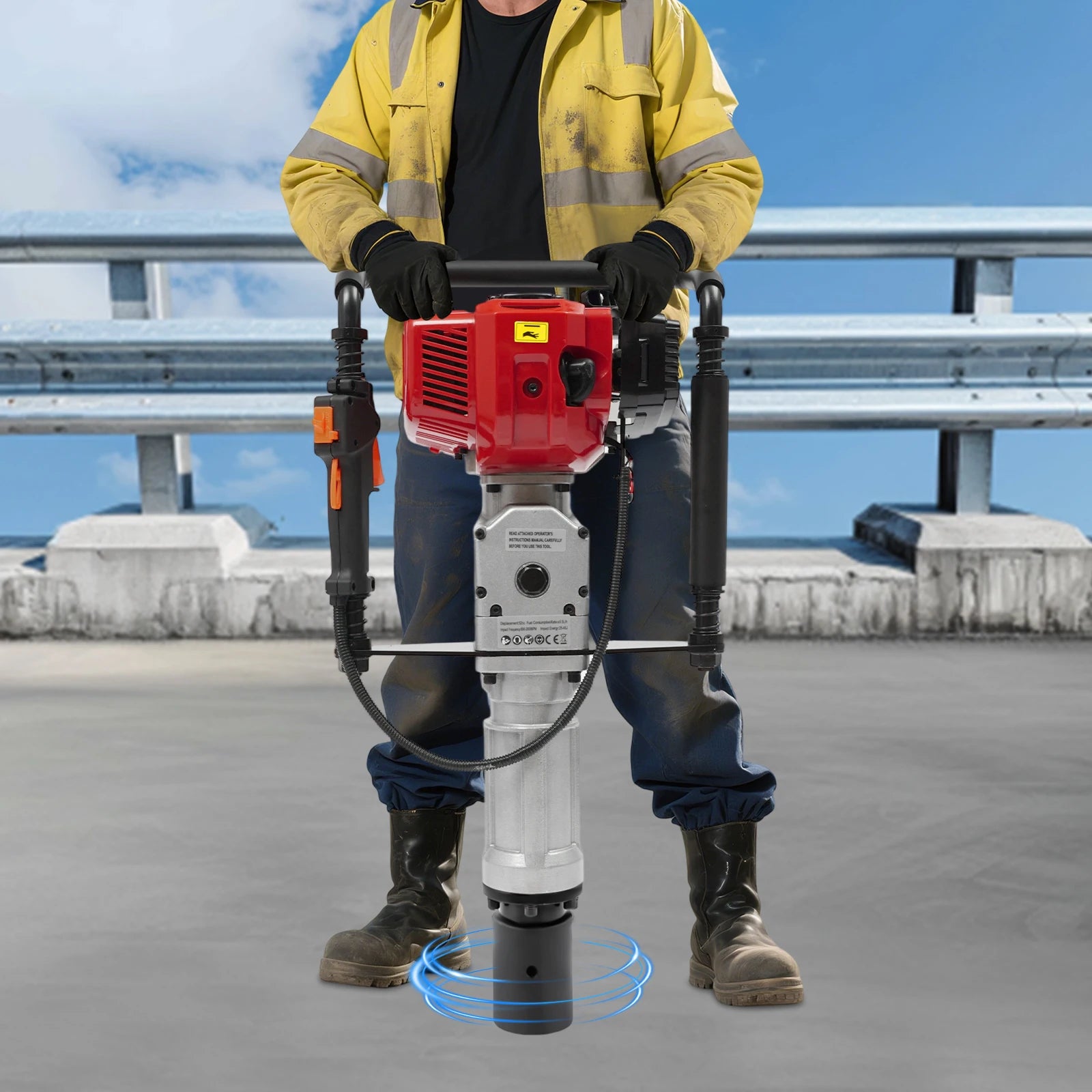 52CC 2-Stroke Gas Post Driver with Anti-Vibration Grip, 2 Socket Sizes for Fencing, Construction, and Agricultural Piling Work