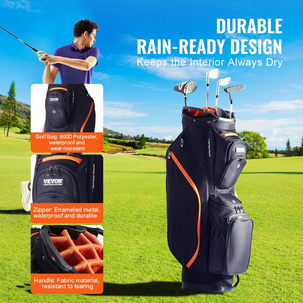 SucceBuy Golf Cart Bag with 14 Way Organizer Divider Top 36” 13 Pockets Premium Cart Bag Durable for Men & Women, Black & Orange
