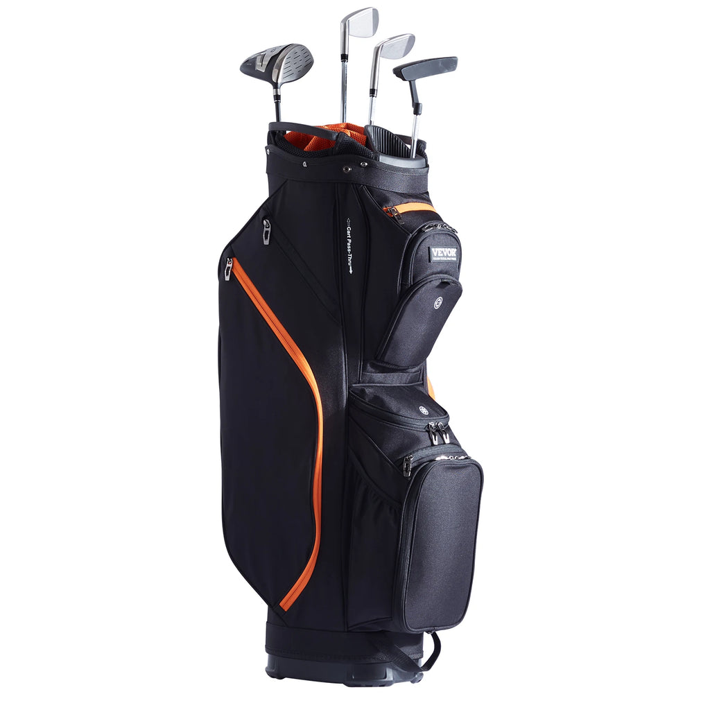 SucceBuy Golf Cart Bag with 14 Way Organizer Divider Top 36” 13 Pockets Premium Cart Bag Durable for Men & Women, Black & Orange
