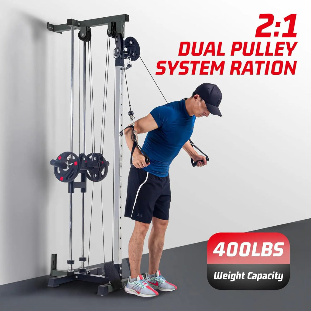 Wall Mount Cable Machine LAT Pulldown with 20-Position Adjustable Pulley System High & Low Pulley for Home Gym