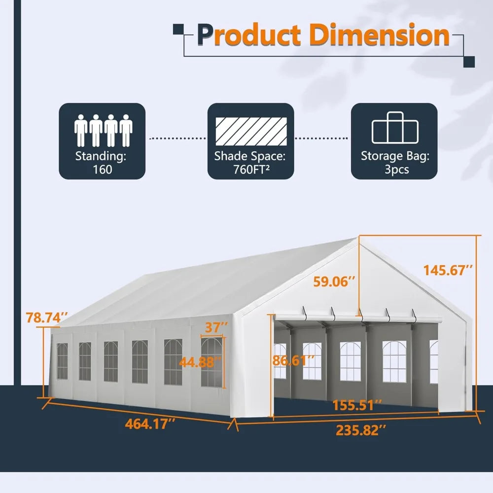 20x40ft Outdoor Heavy Duty Party Tent, Carport Wedding Event Shelter, Large Commercial Canopy with Removable Sidewalls, BBQ Wedd