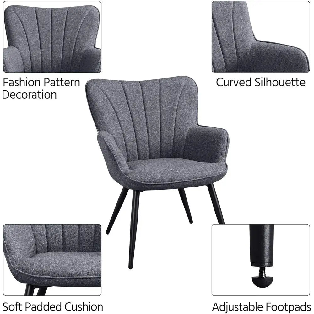 Elegant Linen Accent Chair, Modern High-Back Armchair with Metal Legs, Set of 2 for Living Spaces