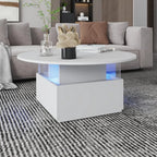 Round LED-Illuminated Living Room Table with Storage, Square Acrylic Coffee Table on Casters, Wooden Centerpiece for Dining in W