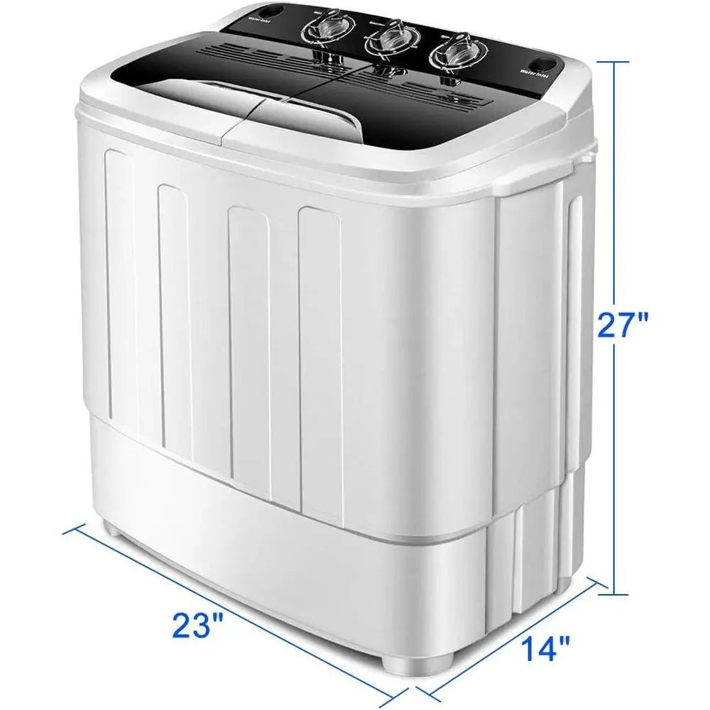 Portable Twin Tub Mini Washer and Dryer Combo, 13lbs Capacity, Ideal for Apartments, Dorms, RVs, Black and White