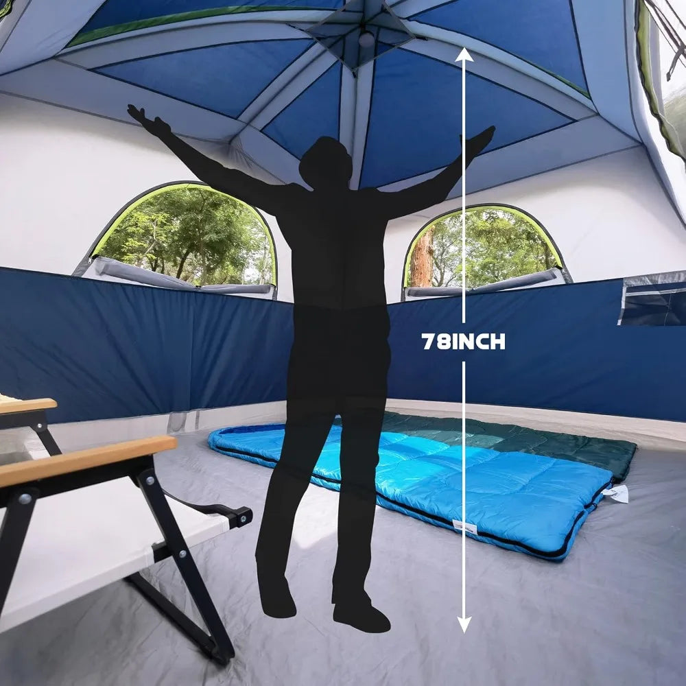 Tents 6 Person Waterproof Windproof Easy Setup,Double Layer Family Camping Tent with 1 Mesh Door & 5 Large Mesh Windows