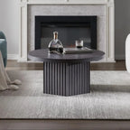 Round Coffee Table for Living Room, Mid Century Modern Fluted Center Coffee Table with Storage, 32 Circle Accent Tea Dining Tabl