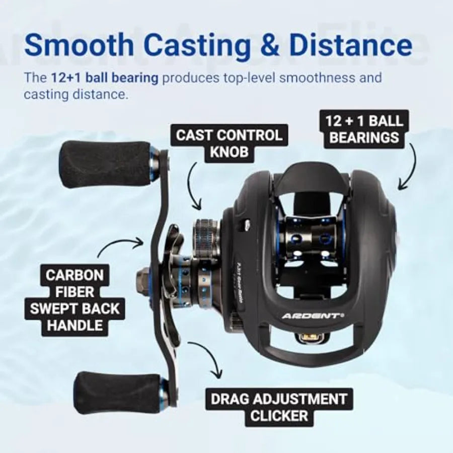 Apex Elite Baitcasting Reel Right Handed 7.3:1 Gear Ratio 12+1 Ball Bearing Aluminum Frame Fishing Reel with EVA Grip Smooth Ca