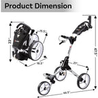 CUBE CART 3 Wheel Push Pull Golf CART for Easy Transportation and Storage - Two Step Open/Close Mechanism - The Smallest Foldin