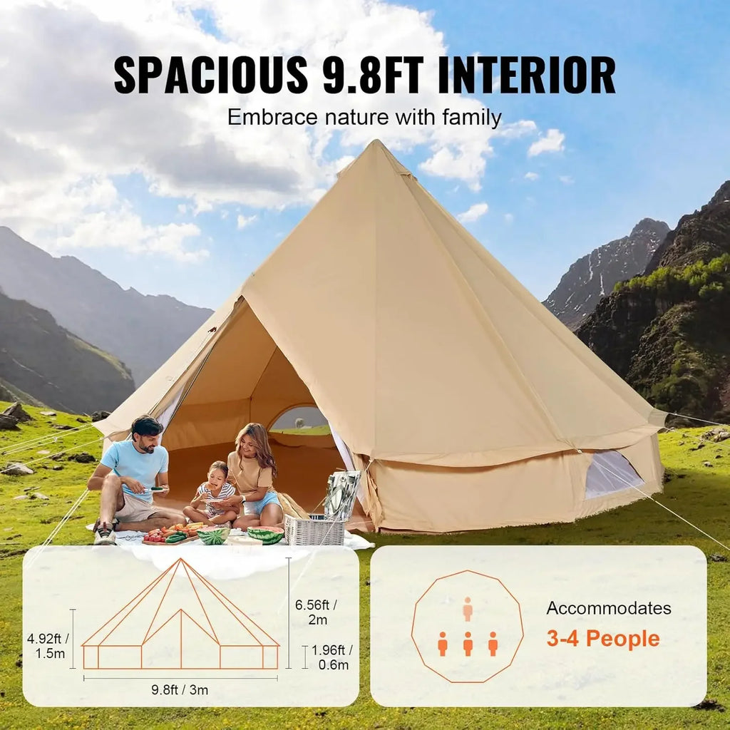 Canvas Tent Bell, Yurt 4 Seasons for Camping with Stove Jack, Breathable Holds up to 4 People, Family Camping Outdoor Hunting