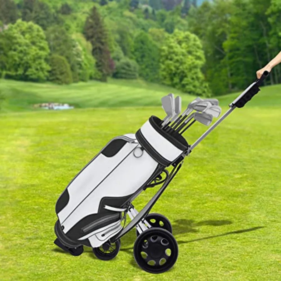 Foldable Lightweight Golf Push Cart with 3 Enlarged Wheels for Easy Maneuverability on Various Terrains Ergonomic Handle and Fo