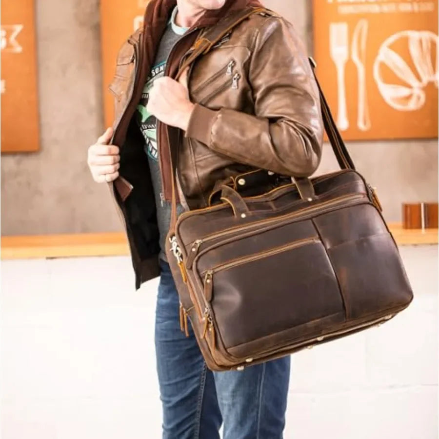 Polare X-Large 18" Full Grain Leather Briefcase For Men Business Travel Case Messenger Bag Fits 17.3" Laptop