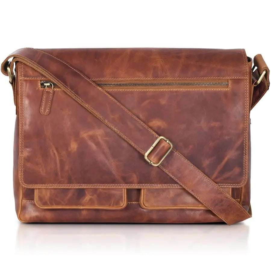 Real Genuine Leather 14 Laptop Messenger Bag Briefcase For Men amp Women