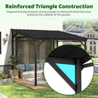 8x10 FT Wall-Mounted Lean-to Gazebo, Iron Roof Outdoor Pergola with Drainage System & Triangle Structure, Outdoor Patio Lean-to