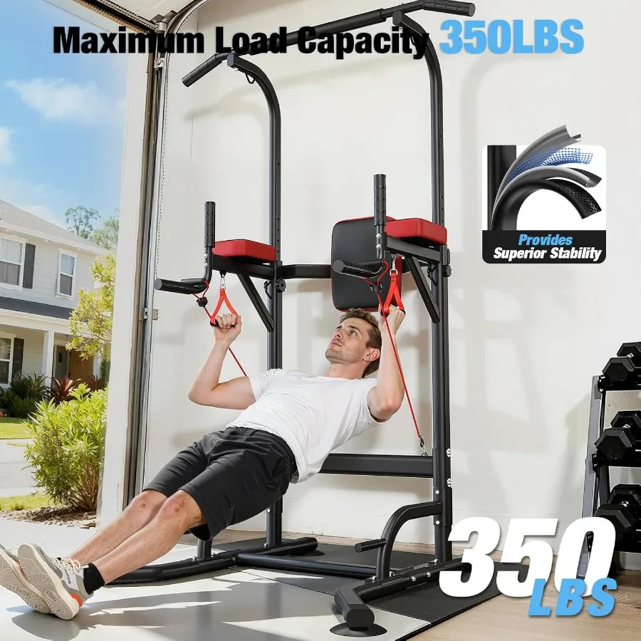 Power Tower Pull Up Bar Station for Home Gym Strength 450LBS Pull Up Dip Station Assistive Trainer Height Adjustable with Elast