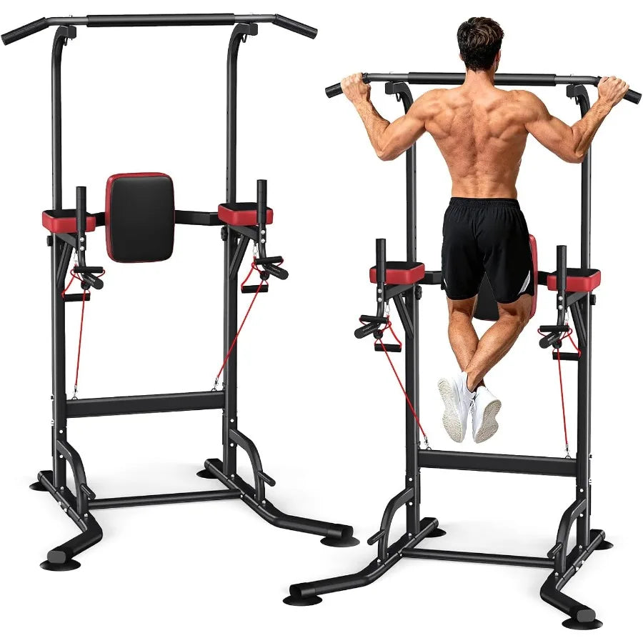 Power Tower Pull Up Bar Station for Home Gym Strength 450LBS Pull Up Dip Station Assistive Trainer Height Adjustable with Elast