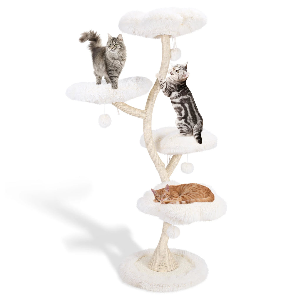 70.07 Inch Flower Cat Scratching Activity Tree for Indoor Kittens with Platform Bed Sisal-Covered Scratching Posts & Toy Balls