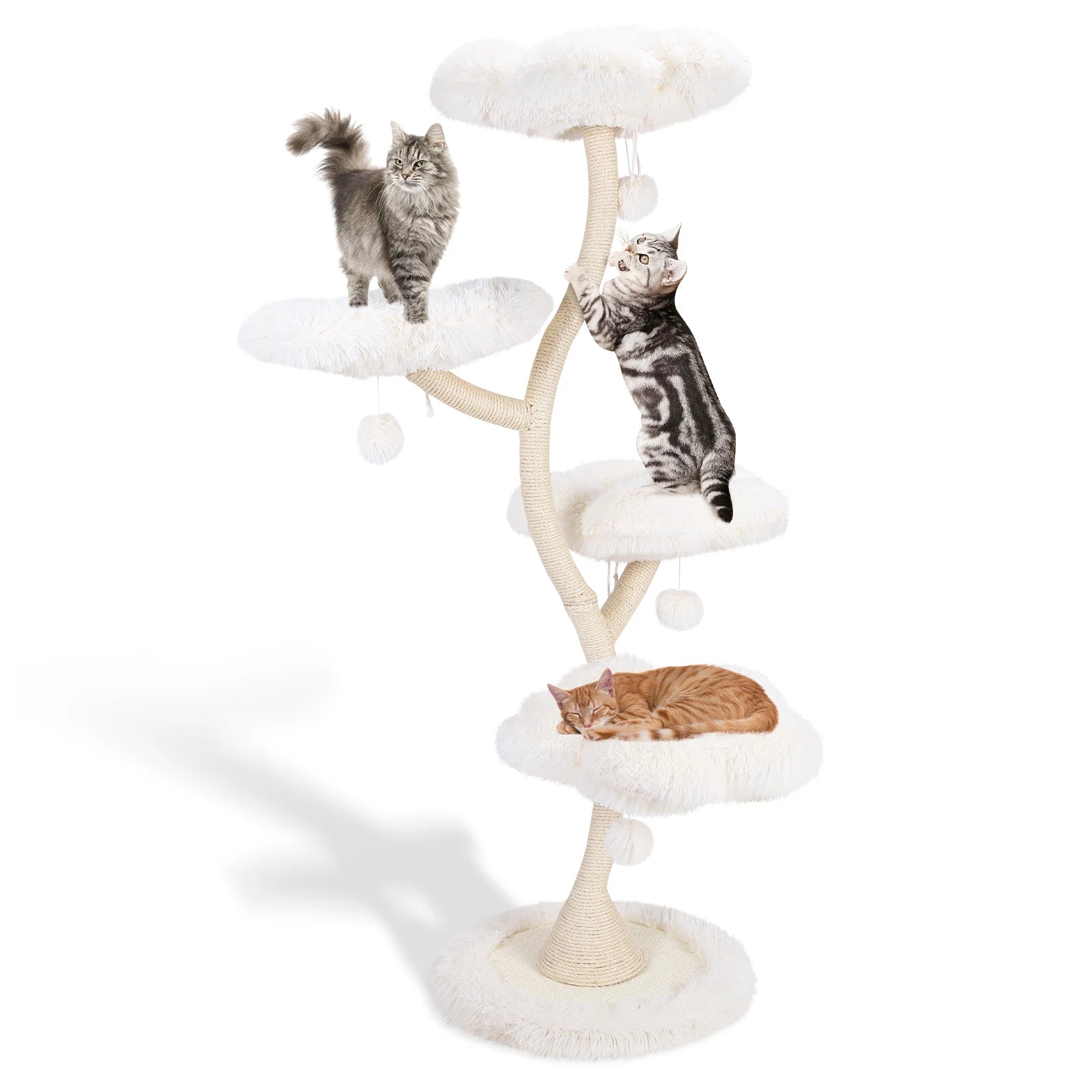 70.07 Inch Flower Cat Scratching Activity Tree for Indoor Kittens with Platform Bed Sisal-Covered Scratching Posts & Toy Balls