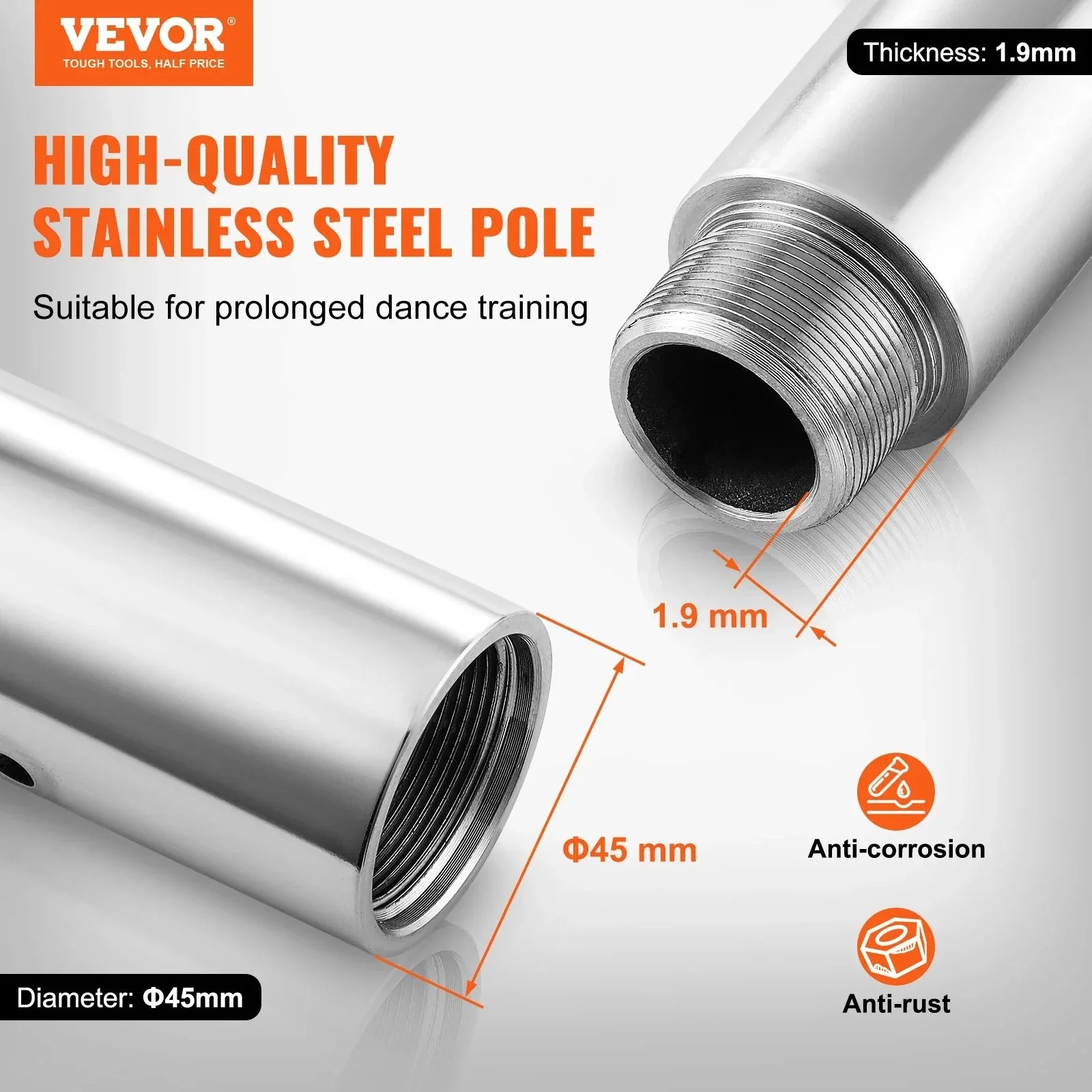 Sihao Professional Dancing Pole Spinning Static Dancing Pole Kit Portable Removable Pole 45mm Heavy-Duty Stainless Steel Pole