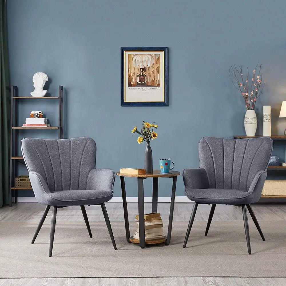 Elegant Linen Accent Chair, Modern High-Back Armchair with Metal Legs, Set of 2 for Living Spaces