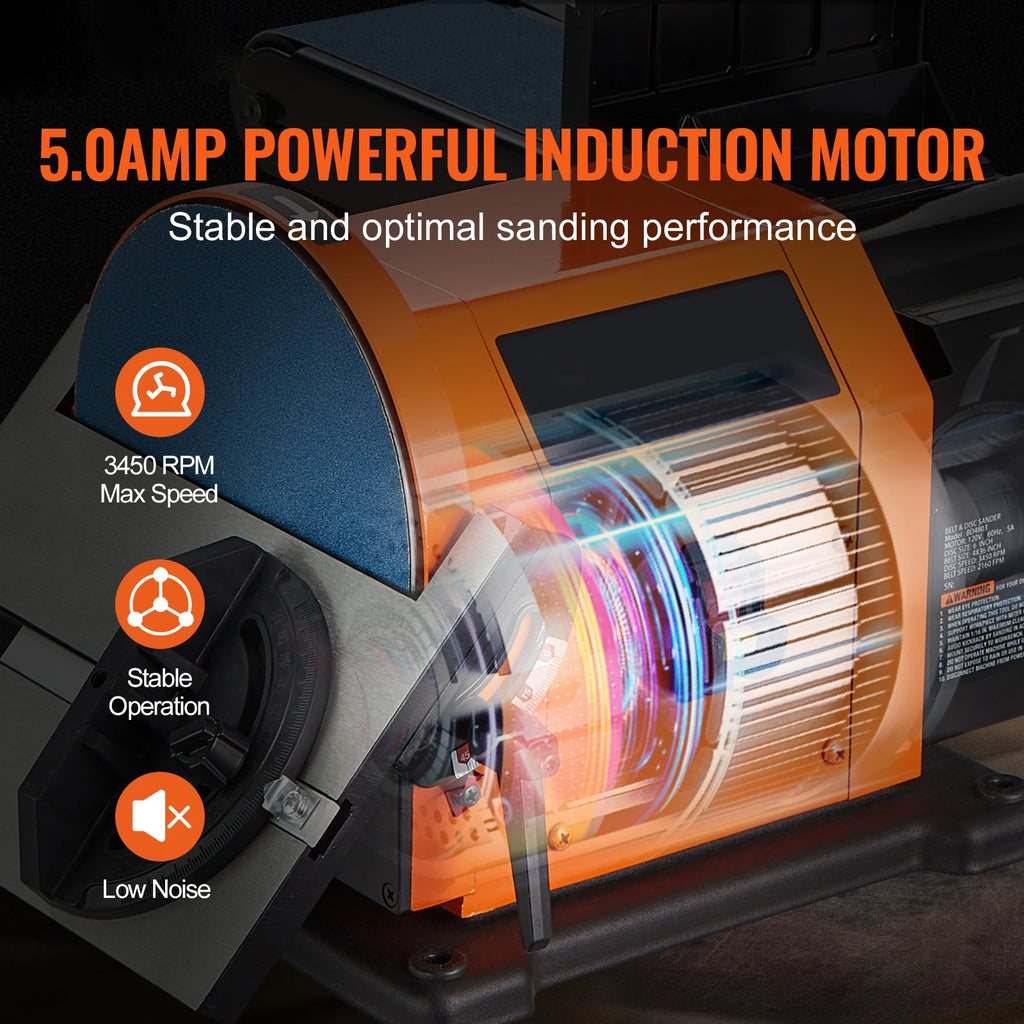 Deburring Motor SucceBuy Belt Disc Sander Combo with 5A/4.3A/2.5A Induction Motor Belt ...