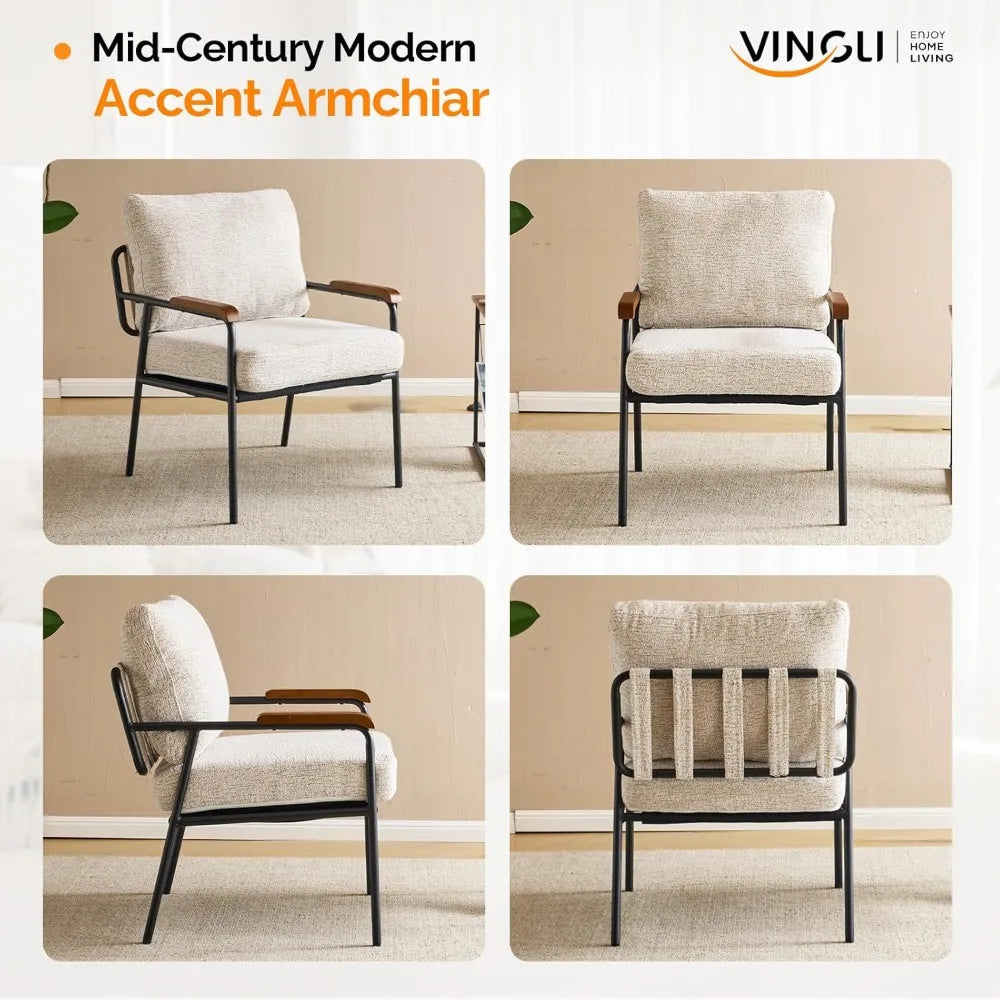 Mid-Century Modern Accent Armchiars Set of 2 for Small Space, Small Comfy Upholstered Leisure Reading Chairs, Customized
