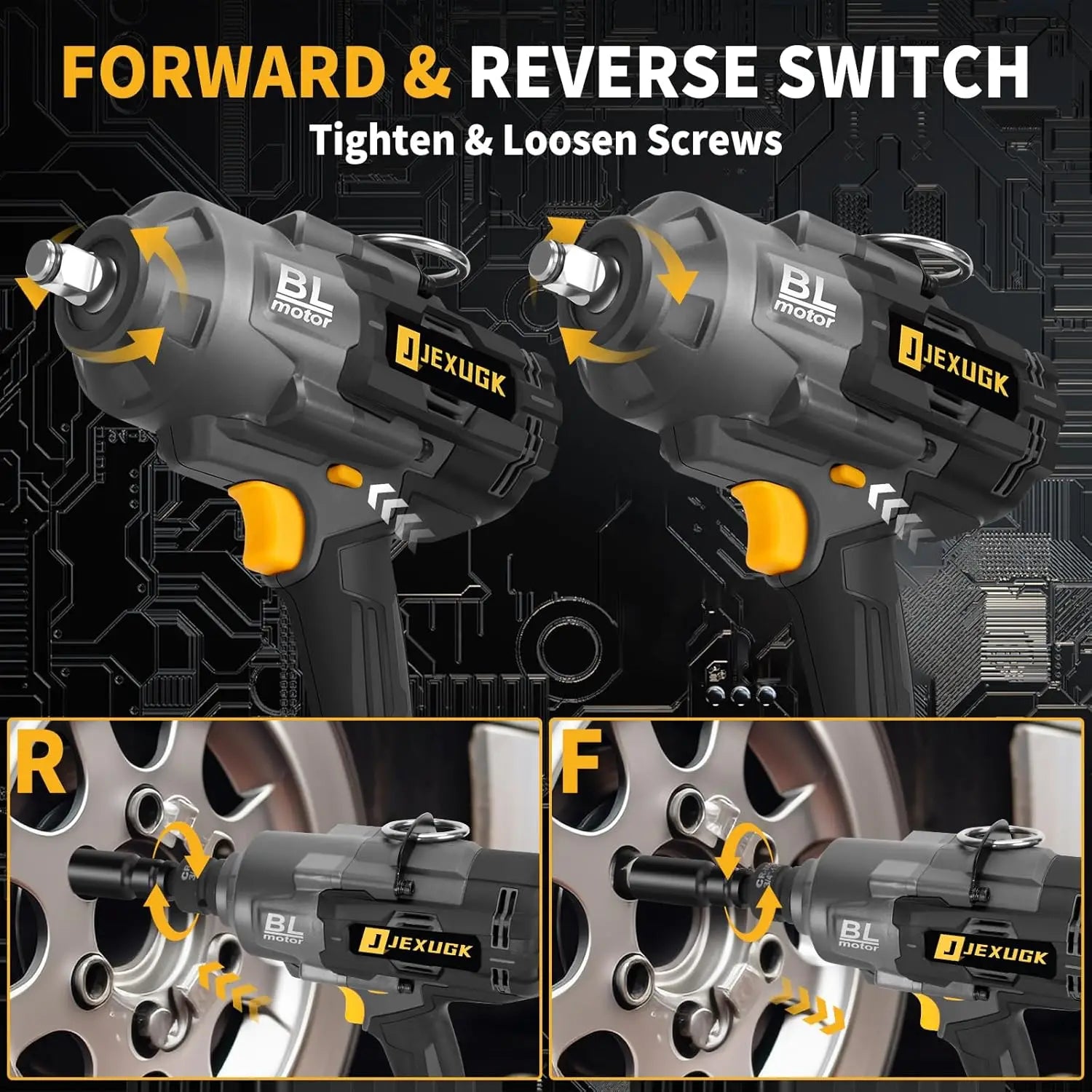 21V Brushless Impact Wrench 1500Ft-Lbs, 2x6.0Ah Battery, 5-Socket, High Torque Cordless Impact Gun for Heavy Duty