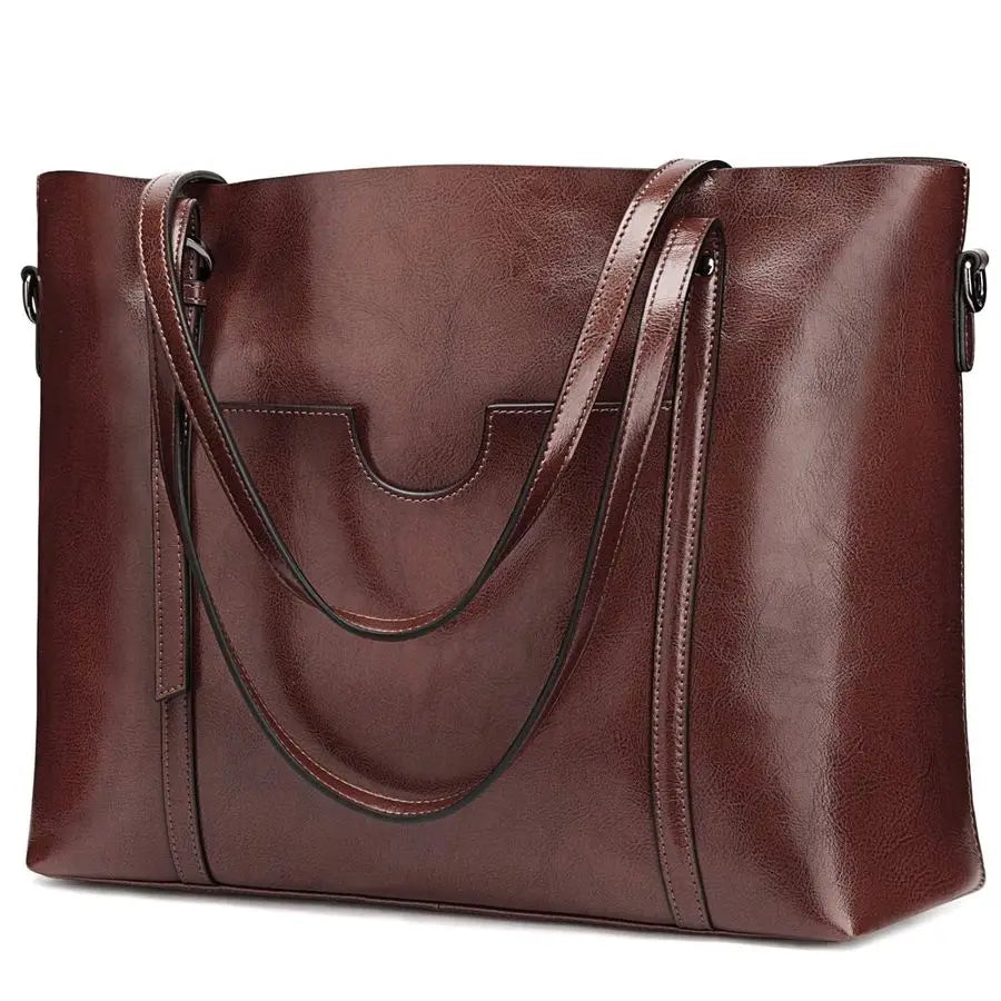Genuine Leather Top Handle Satchel Daily Work Tote Shoulder Bag