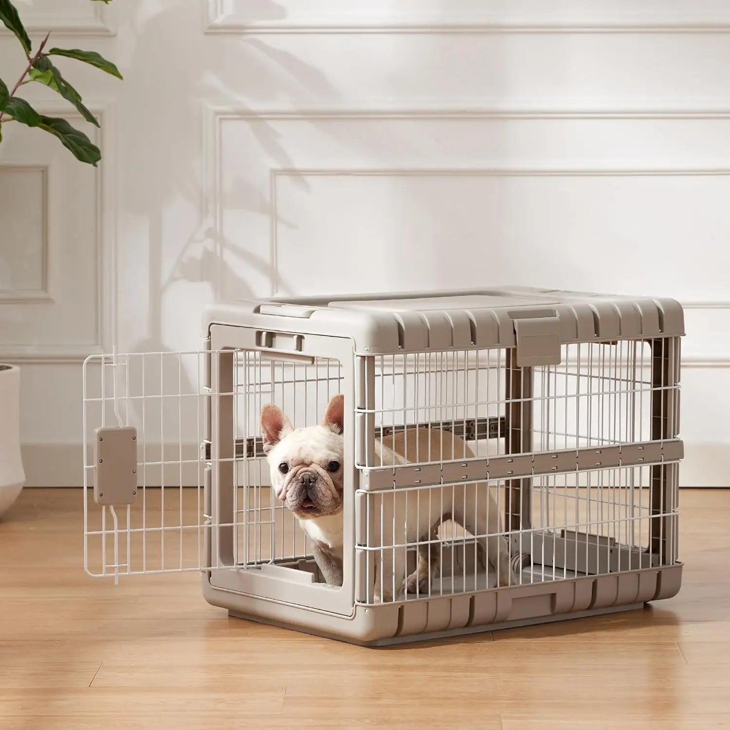 Foldable Dog Crate with Wheels - 28" Medium Kennel, No Tools Required, Durable Steel Cage for Indoor & Travel