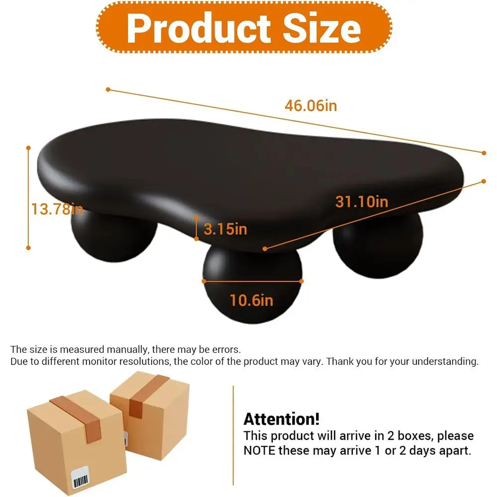 Irregular Cream Coffee Table with 3 Legs, Ideal for Small Spaces, Black, 46.06