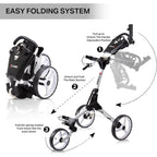 CUBE CART 3 Wheel Push Pull Golf CART for Easy Transportation and Storage - Two Step Open/Close Mechanism - The Smallest Foldin