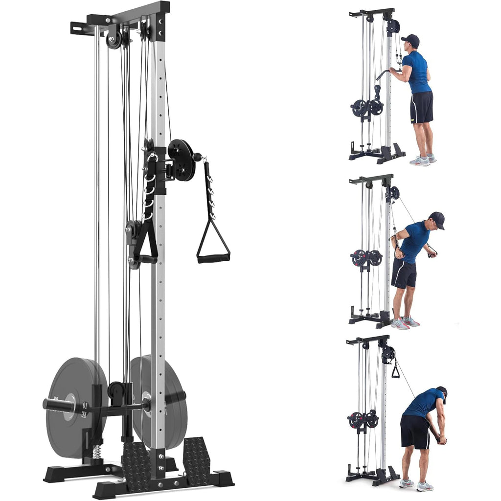 Wall Mount Cable Machine LAT Pulldown with 20-Position Adjustable Pulley System High & Low Pulley for Home Gym